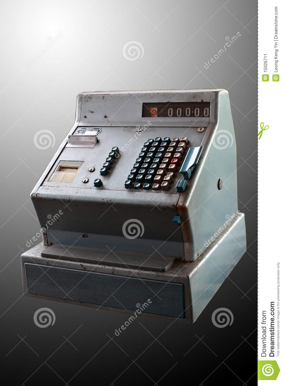 Retro Mechanical Cash Register Or Till Isolated On Gradient Background