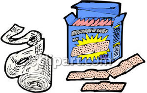 Roll Of Gauze And A Box Of Adhesive Bandages   Royalty Free Clipart    