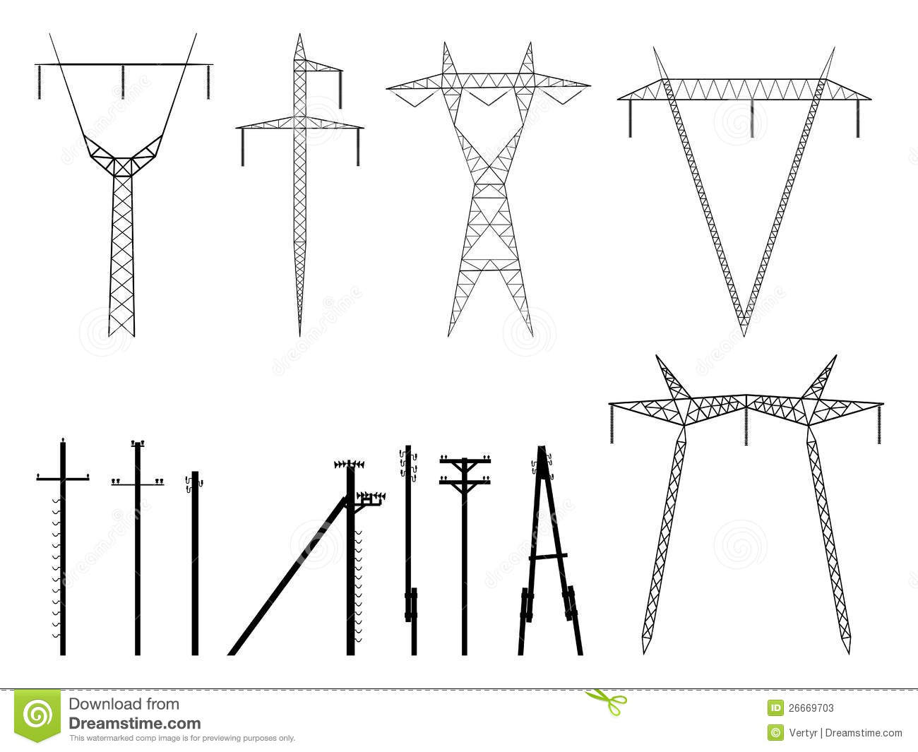 Set Of Vector Silhouettes Of Pylons Power Line  Stock Photos   Image
