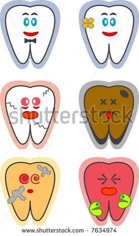 Six Designs Of A Tooth  Two Are Happy And Healthy  The Rest Are Either