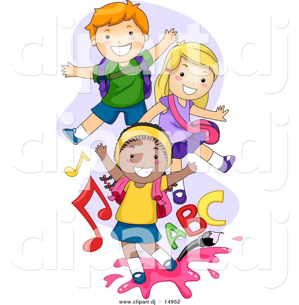 Vector Clipart Of Cartoon School Kids Playing To Music And Abc Song By    