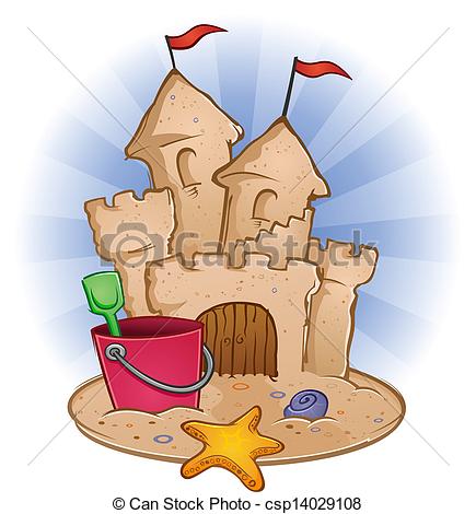 Vector   Sand Castle Beach Cartoon   Stock Illustration Royalty Free