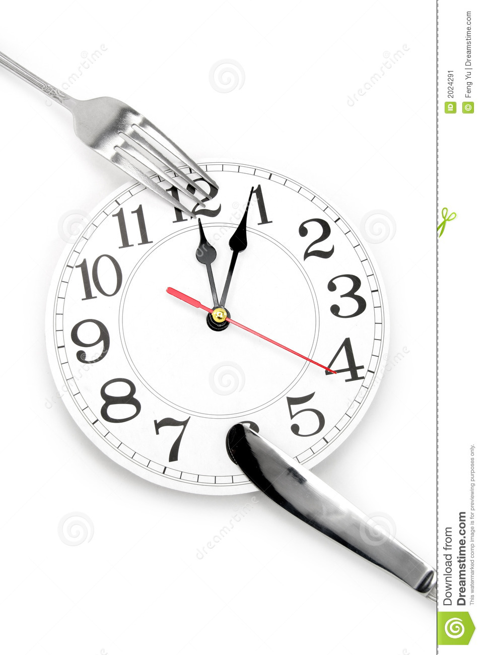     Wall Clock With White Background Concept Of Lunch Time Dinner Time