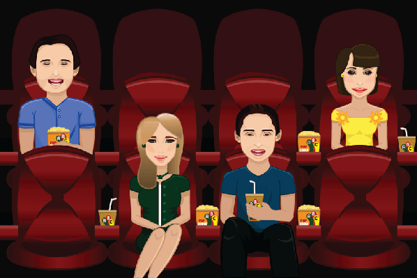 An Illustration Of People Watching Movie Inside A Movie Theater  From