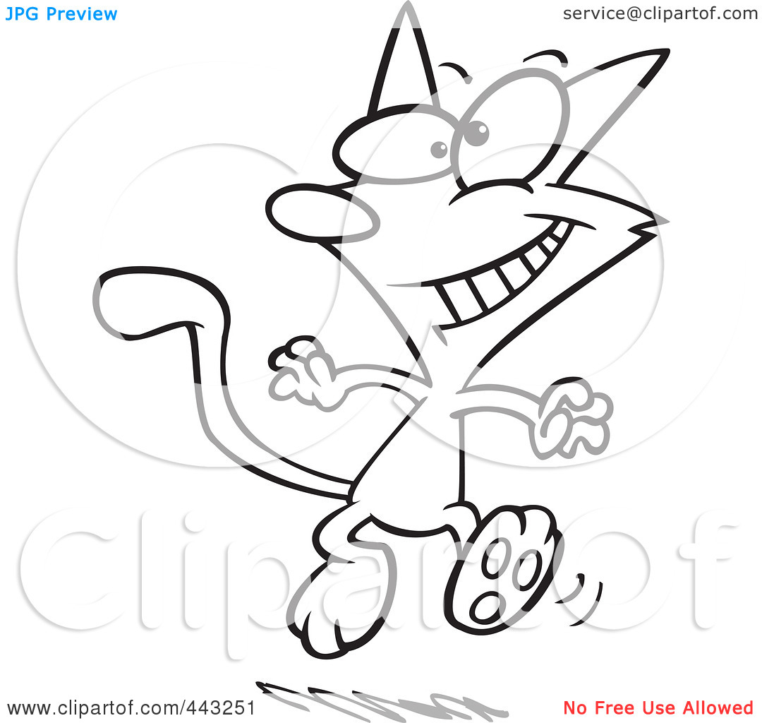 And White Outline Design Of A Dancing Cat By Ron Leishman  443251