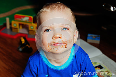 Baby Boy With Chocolate On His Face  Messy Face  Blue Eye Baby Looking