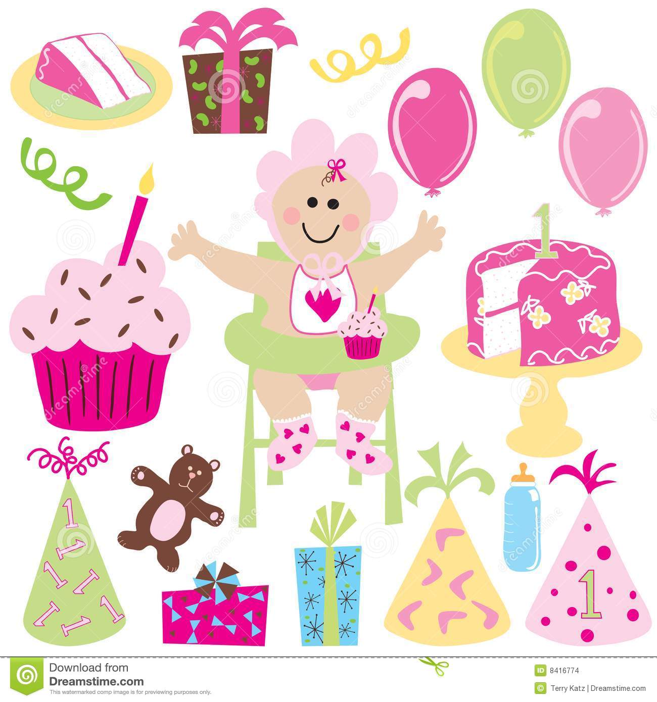 Baby Girl Party With Balloons And Gifts