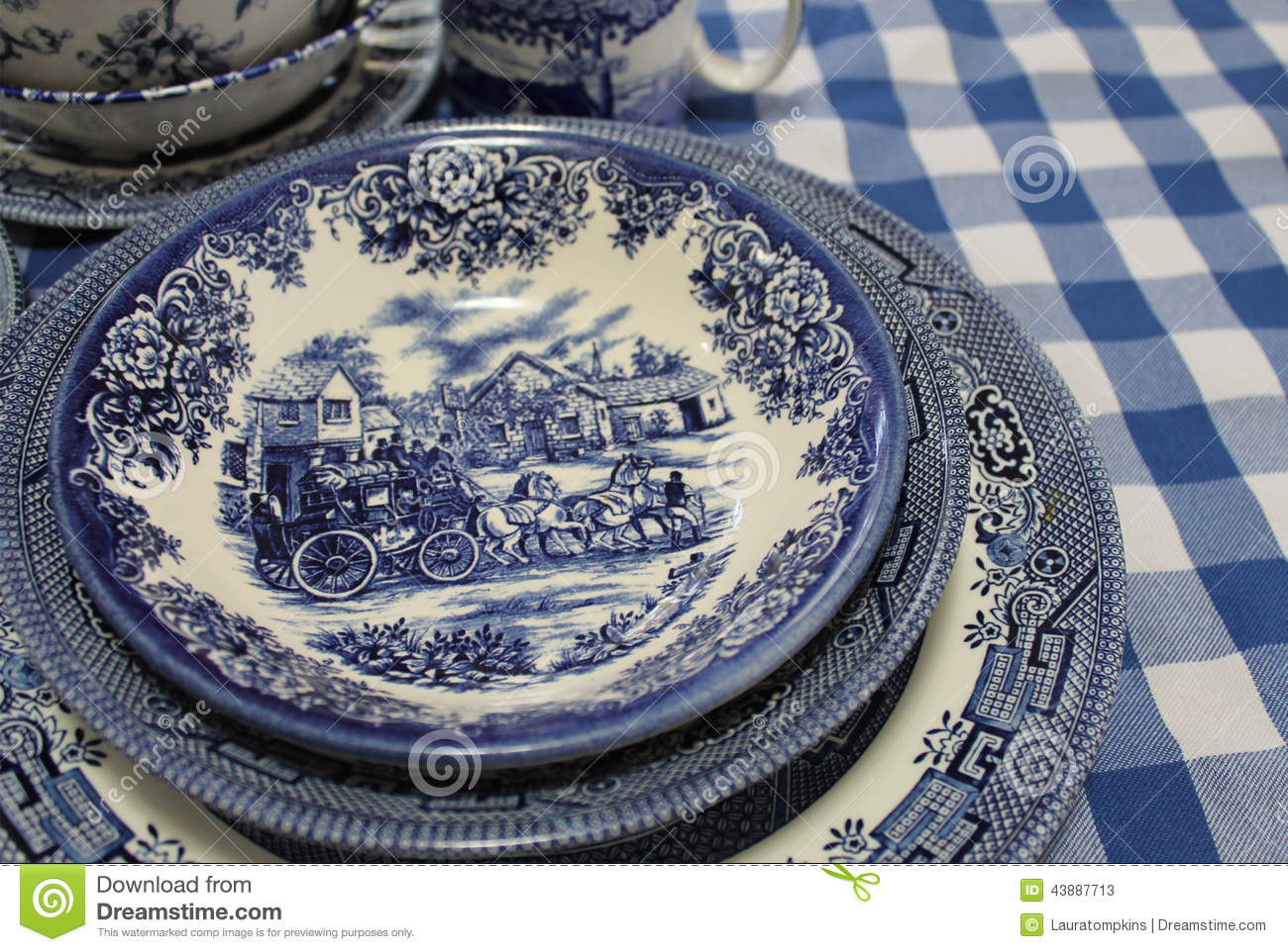 Blue And White English China Dishes Stock Photo   Image  43887713