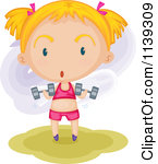 Cartoon Of A Sporty Girl Lifting Weights Royalty Free Vector Clipart
