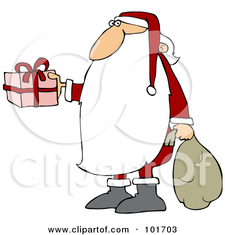     Claus With A Really Long Beard Carrying A Sack And Holding Out A Gift