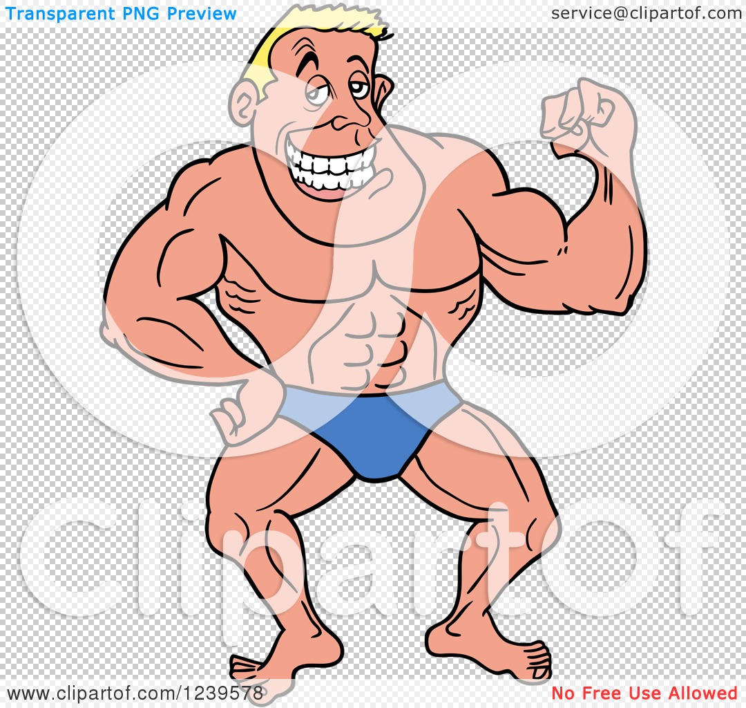 Clipart Of A Caucasian Bodybuilder Muscle Man Flexing His Bicep    