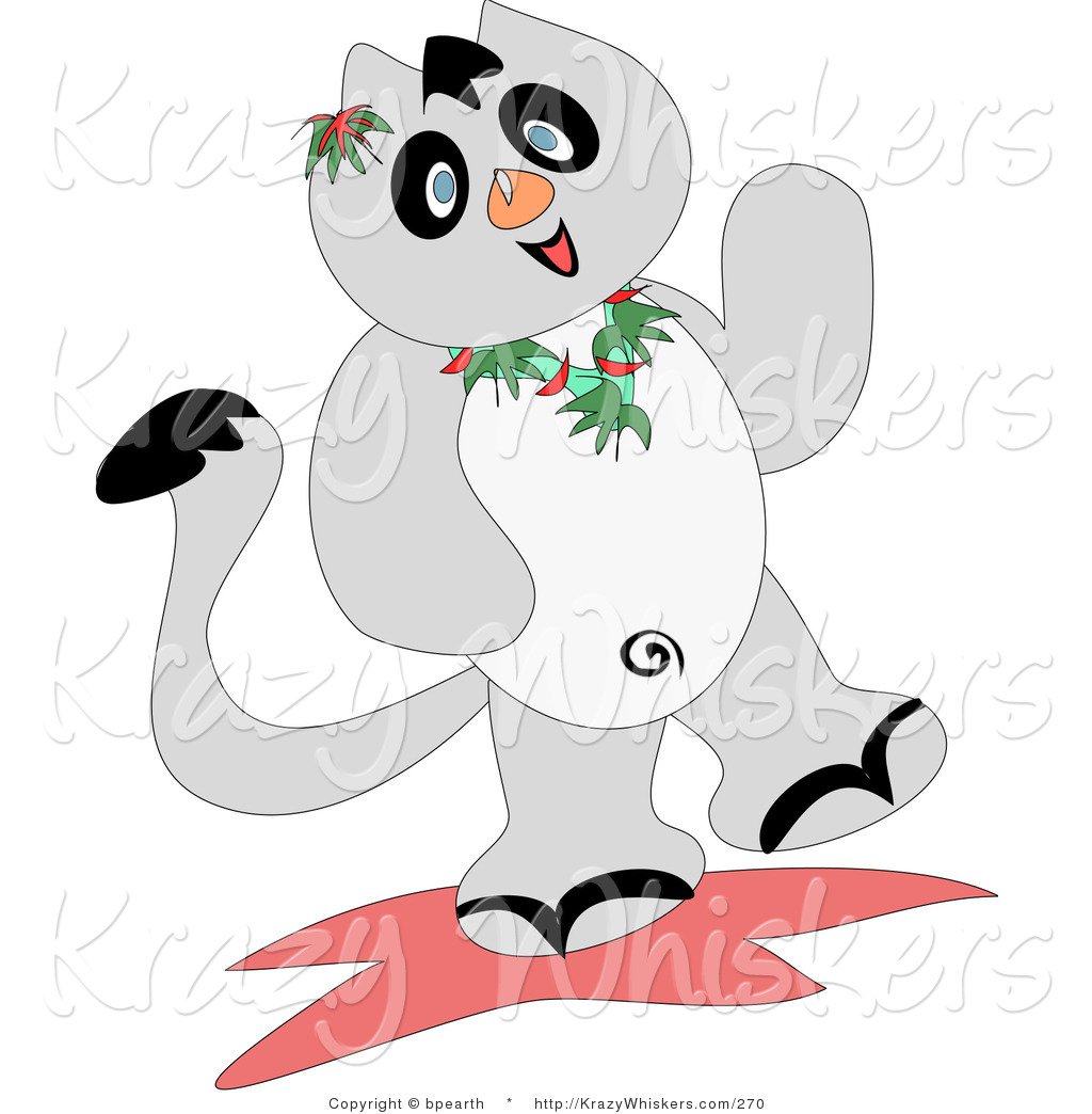Critter Clipart Of A Happy Gray And Black Cat Dancing And Smiling By    