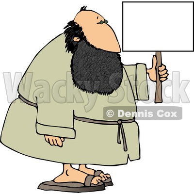 Fat Bearded Man Holding A Blank Sign Clipart   Dennis Cox  4204