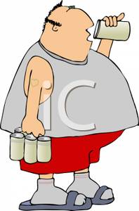 Fat Guy Drinking Beer   Royalty Free Clipart Picture