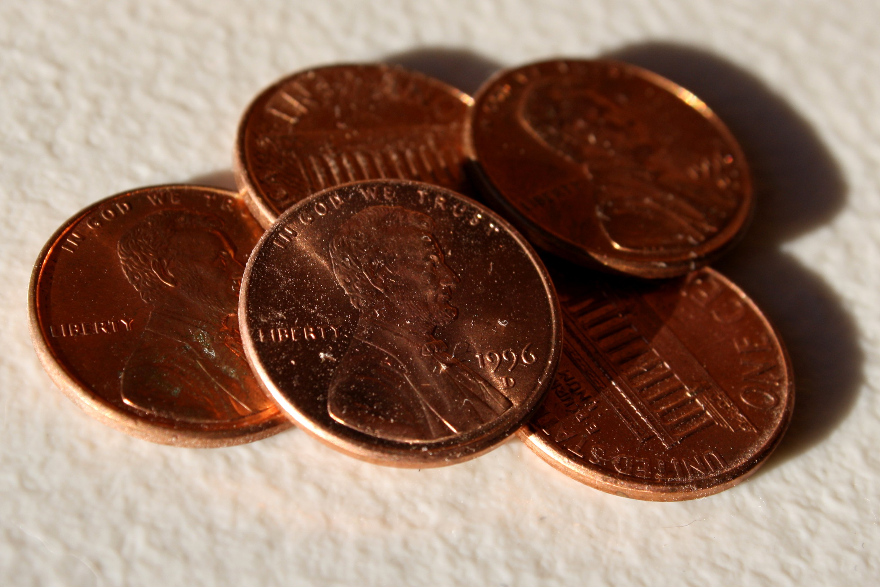     Five United States Copper Pennies  This Picture Is Free For Any Use