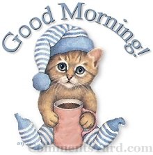 Good Morning   Cat Taking Coffee