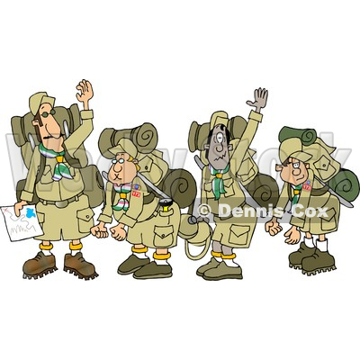 Hiking Gear And Waving Their Hands Goodbye Clipart   Dennis Cox  4259