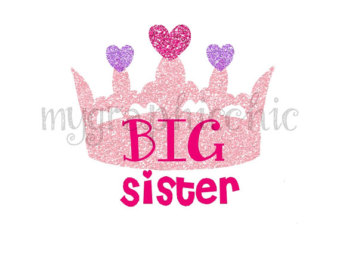 Instant Download Big Sister Crown For Iron On Pink Purple Glitter Look