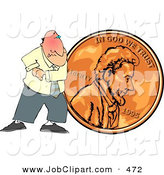 Job Clip Art Of A Cheapskate Businessman Pushing A Large Copper Penny