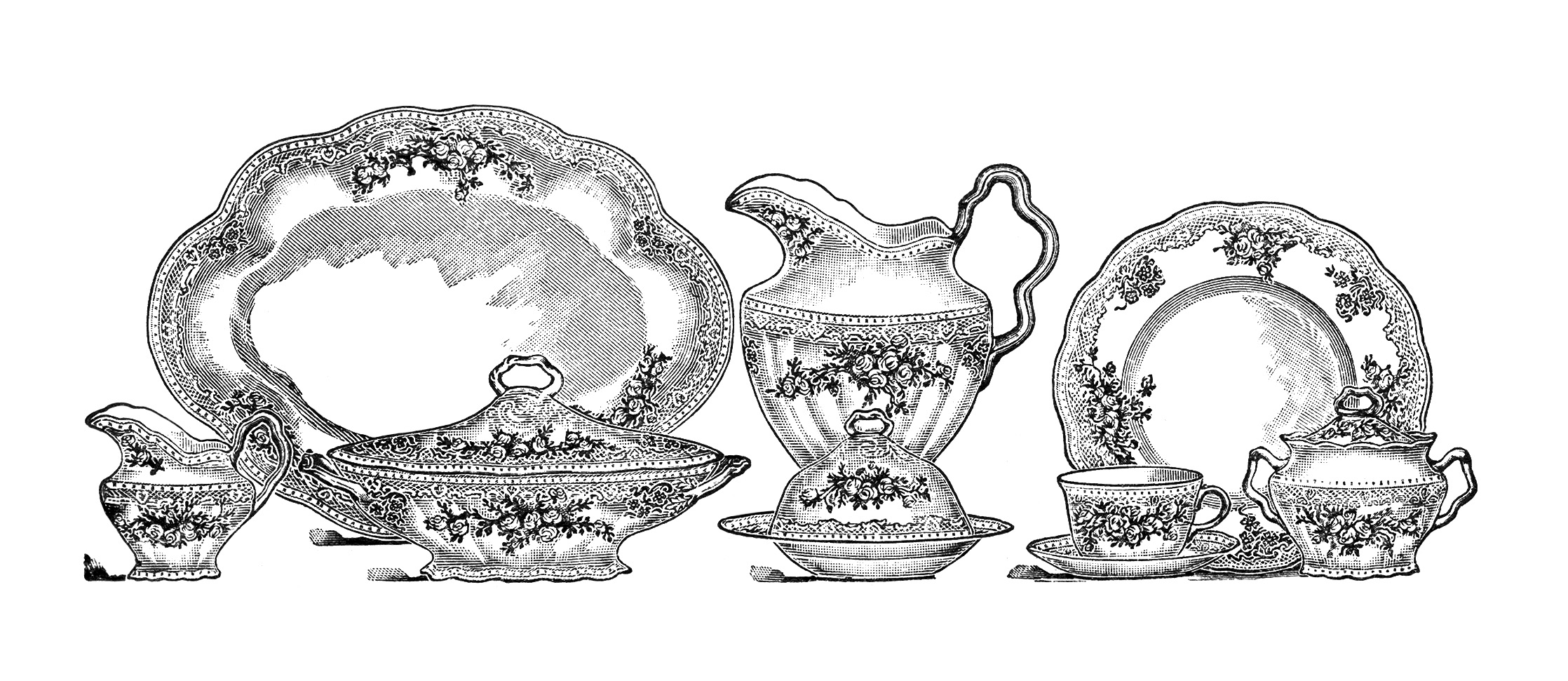 Kitchen Clipart Antique Dishes Printable Old China Dish Illustration