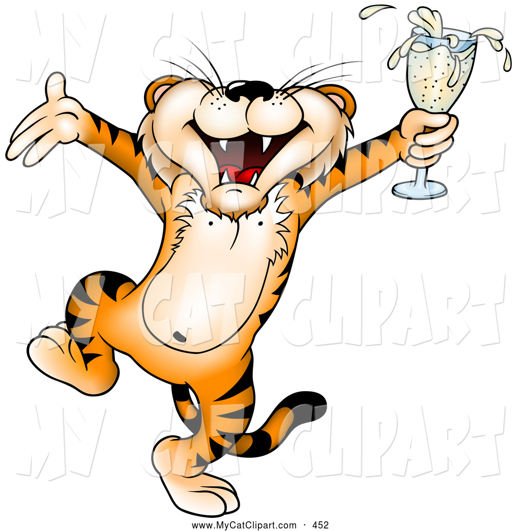Larger Preview  Clip Art Of A Cute Tipsy Tiger Dancing And Holding A