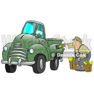 Of Corn Into A Green Corn Powered Biodiesel Truck Clipart Illustration