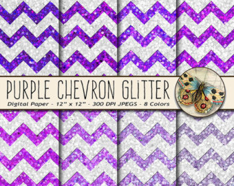Purple Glitter Chevron Paper Digital Glitter Chevron Papers