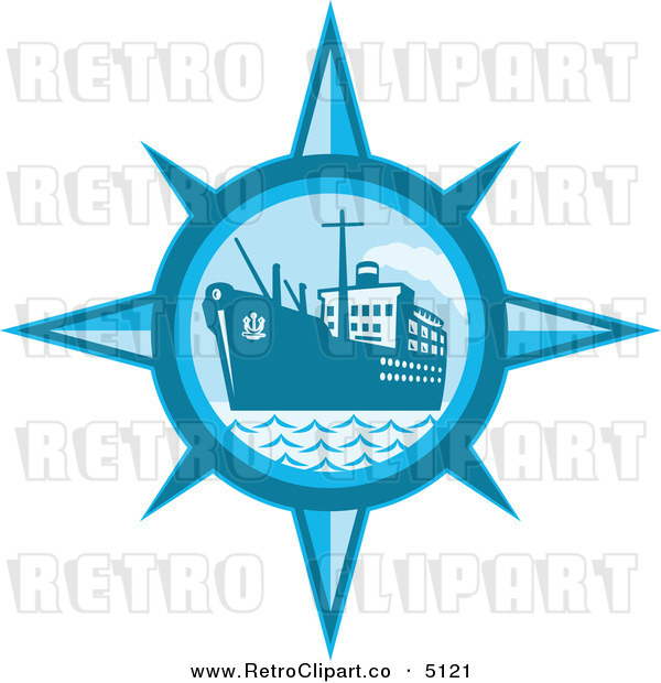 Retro Clipart Of A Cargo Ship Ocean Liner Compassretro