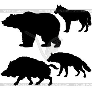 Silhouettes Of The Wild Boar Bear Wolf Hyena   Vector Clipart