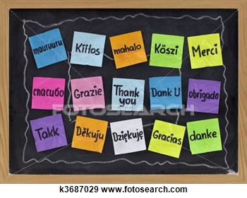 Thank You In Sixteen Languages   Colorful Sticky Notes On Blackboard    
