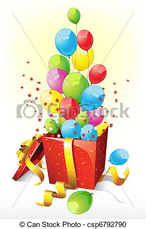 Vector   Balloons Coming Out Of Goft Box   Stock Illustration Royalty