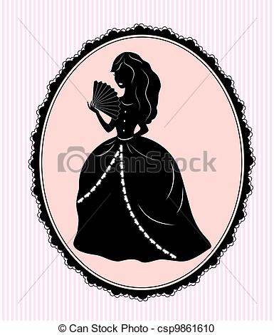 Vector Illustration Of Vintage Female Silhouette On Pink Background