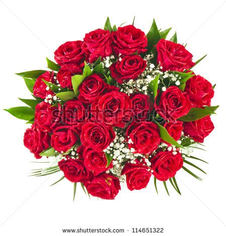 Big Bunch Bouquet Of Red Roses Isolated On The White Background