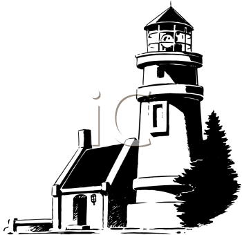 Black And White Image Of A Lighthouse   Royalty Free Clipart Picture