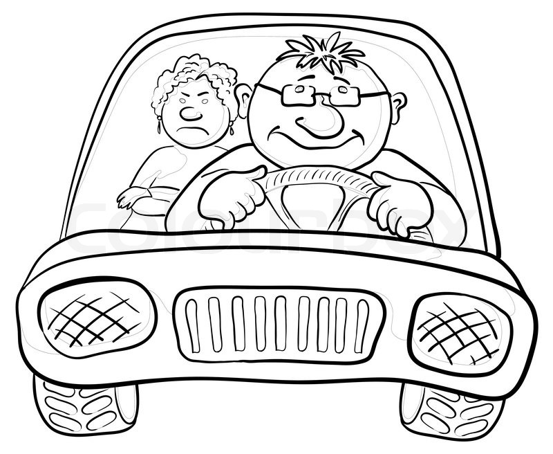 Cartoon  Auto Mit Einem Mann F R Fahrer Und Beifahrer Eine Frau    