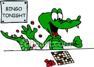 Cartoon Crocodile Playing Bingo   Royalty Free Clipart Picture