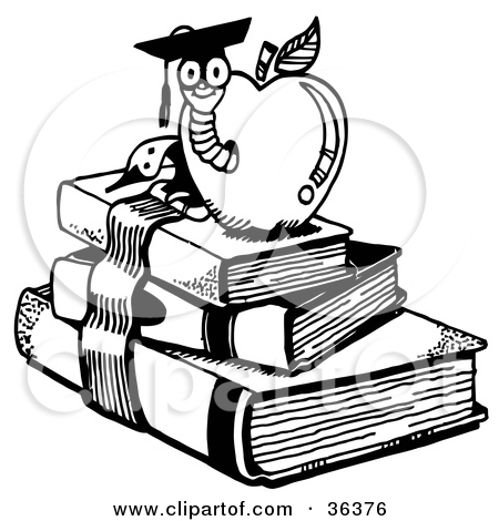 Clipart Illustration Of A School House Book Worm Chalk And