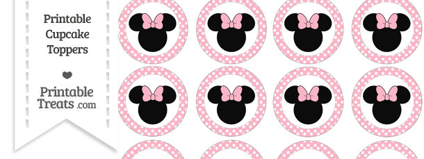Free Pastel Light Pink Polka Dot Minnie Mouse Cupcake Toppers To Print