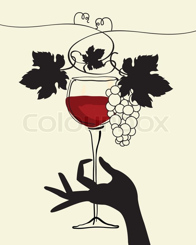 Hand Holding A Wine Glass With Grape   Vector   Colourbox