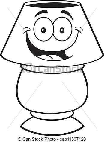 Illustration Of Cartoon Lamp Black And White Line   Black And White
