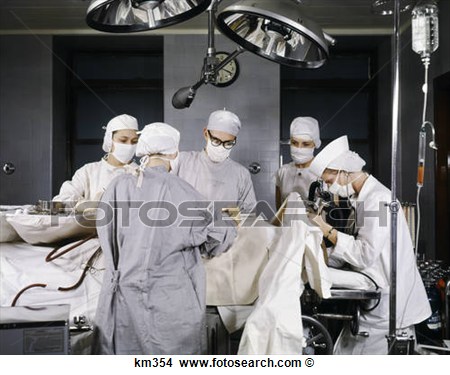 In Progress Men Women Doctors Nurses Wearing Sterile Surgical Masks    