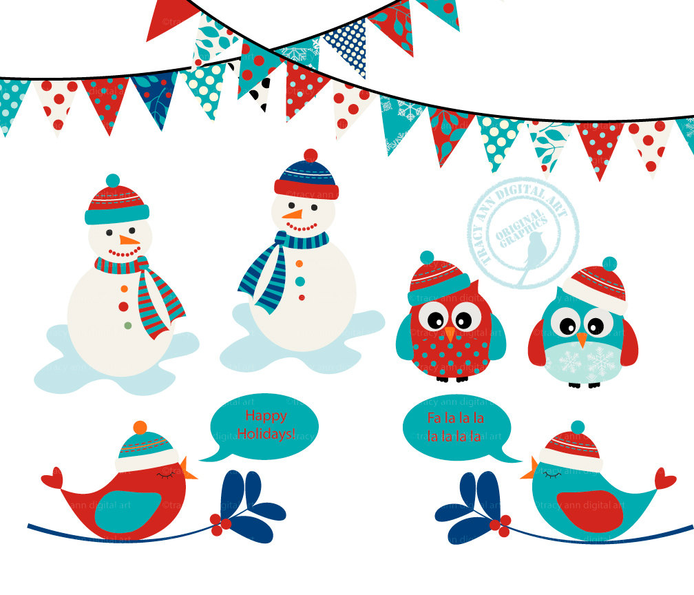 Items Similar To Winter Medley Owl Snowmen Bunting Clip Art On Etsy