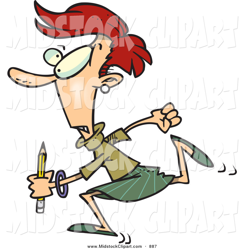 Larger Preview  Clip Art Of A White Woman Running With A Pencil To The