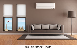 Living Room With Air Conditioner   Contemporary Brown Living