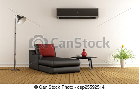 Minimalist Living Room With Couch And Air Conditioner On Wall   3d