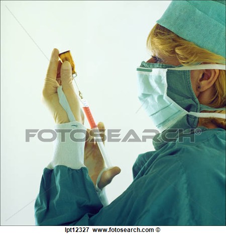 Mr Nurse Wearing Scrubs And Face Surgical Mask Filling A Syringe View    