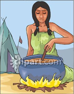 Native American Woman Cooking   Royalty Free Clipart Picture