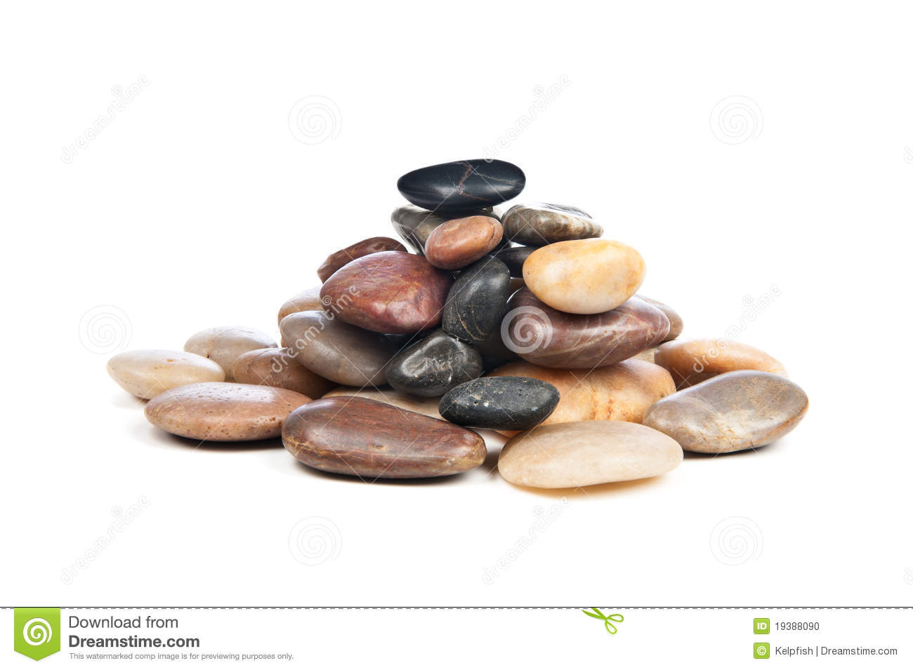 Pile Of Smooth Shiny River Rocks On A White Background