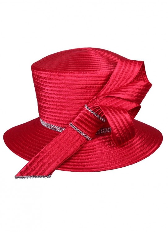 Satin Ribbon Medium Brim Hat With Fabric Loops And Rhinestone    