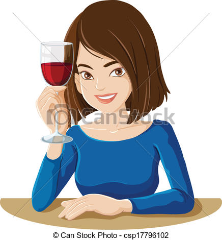 Vector Clipart Of A Lady Holding A Glass Of Red Wine   Illustration Of